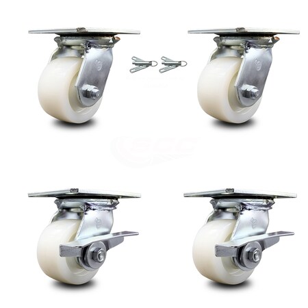 Service Caster 4 Inch Nylon Swivel Caster Swivel Locks 2 Brakes, 2PK SCC-35S420-NYR-BSL-2-SLB-2